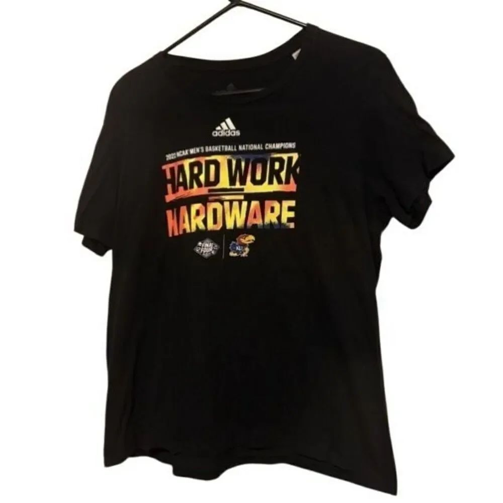 Kansas Jayhawks Hard Work Hardware 2022 NCAA Champions Adidas Size 2XL T-Shirt